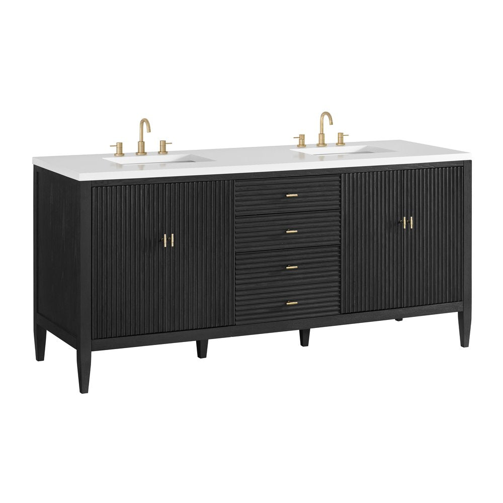 James Martin - Myrrin 72" Double Vanity, Carbon Oak w/ 3 CM White Zeus Silestone Top - 485-V72-CBO-3WZ view 12