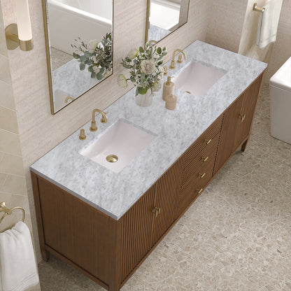 James Martin - Myrrin 72" Double Vanity, Mid Century Walnut w/ 3 CM Carrara White Marble Top - 485-V72-WLT-3CAR view 7