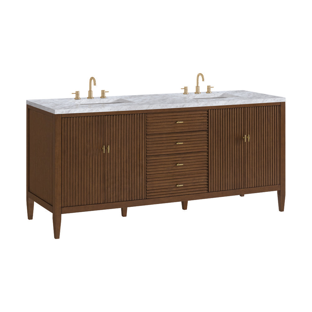 James Martin - Myrrin 72" Double Vanity, Mid Century Walnut w/ 3 CM Carrara White Marble Top - 485-V72-WLT-3CAR view 10