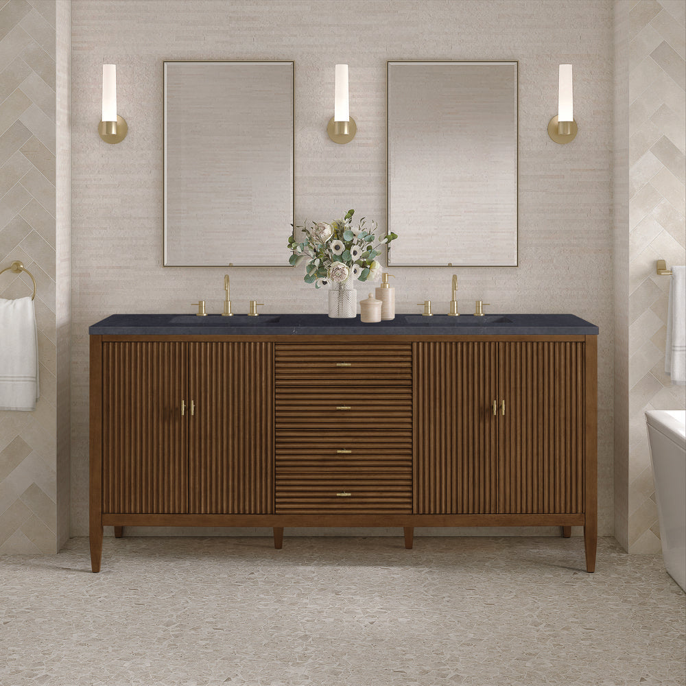 James Martin - Myrrin 72" Double Vanity, Mid Century Walnut w/ 3 CM Charcoal Soapstone Silestone Top - 485-V72-WLT-3CSP view 3