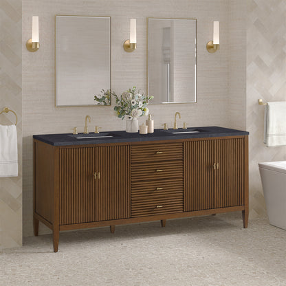 James Martin - Myrrin 72" Double Vanity, Mid Century Walnut w/ 3 CM Charcoal Soapstone Silestone Top - 485-V72-WLT-3CSP view 4