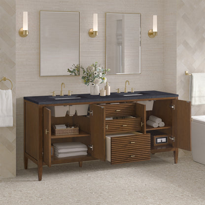 James Martin - Myrrin 72" Double Vanity, Mid Century Walnut w/ 3 CM Charcoal Soapstone Silestone Top - 485-V72-WLT-3CSP view 5