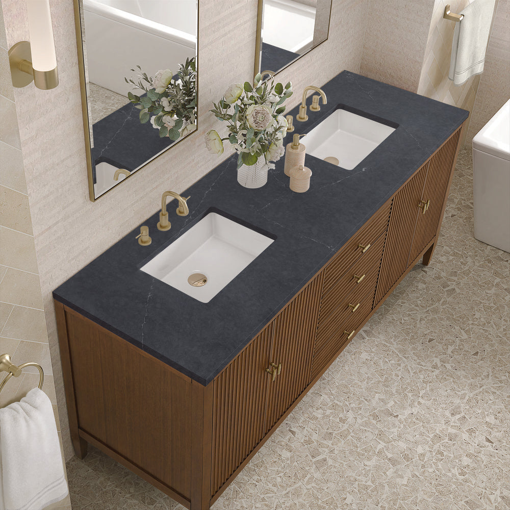 James Martin - Myrrin 72" Double Vanity, Mid Century Walnut w/ 3 CM Charcoal Soapstone Silestone Top - 485-V72-WLT-3CSP view 7