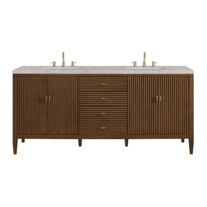 James Martin - Myrrin 72" Double Vanity, Mid Century Walnut w/ 3 CM Eternal Jasmine Pearl Silestone Top - 485-V72-WLT-3EJP view 1
