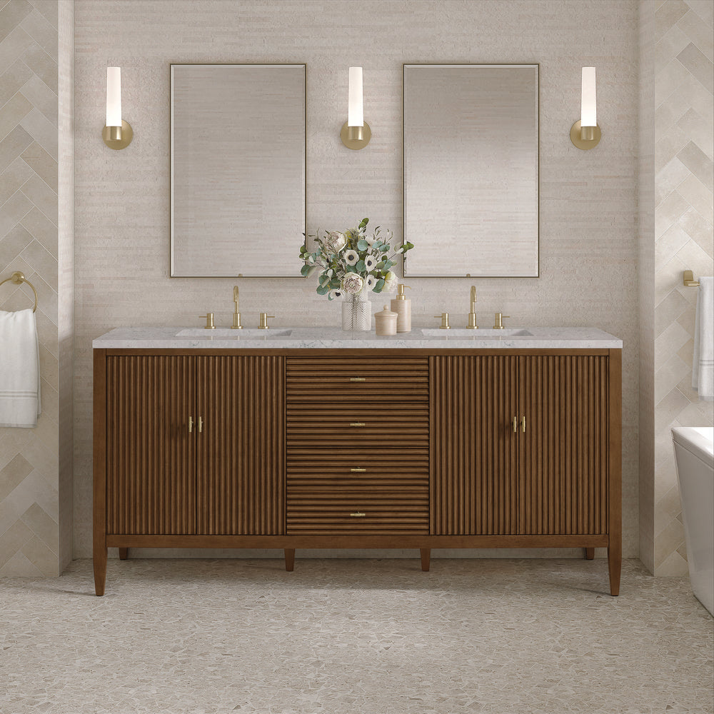 James Martin - Myrrin 72" Double Vanity, Mid Century Walnut w/ 3 CM Eternal Jasmine Pearl Silestone Top - 485-V72-WLT-3EJP view 3