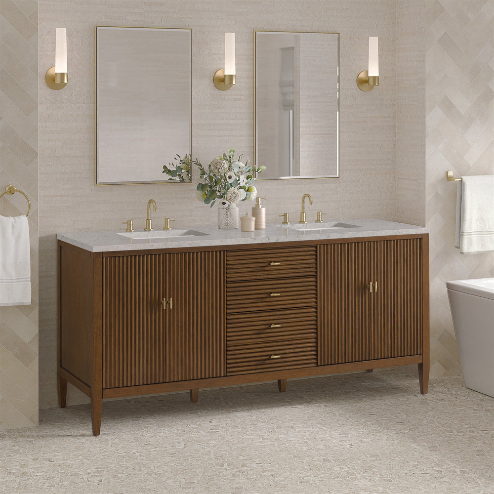 James Martin - Myrrin 72" Double Vanity, Mid Century Walnut w/ 3 CM Eternal Jasmine Pearl Silestone Top - 485-V72-WLT-3EJP view 4