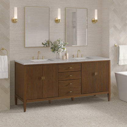 James Martin - Myrrin 72" Double Vanity, Mid Century Walnut w/ 3 CM Eternal Jasmine Pearl Silestone Top - 485-V72-WLT-3EJP view 4