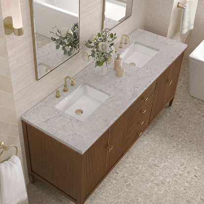 James Martin - Myrrin 72" Double Vanity, Mid Century Walnut w/ 3 CM Eternal Jasmine Pearl Silestone Top - 485-V72-WLT-3EJP view 7