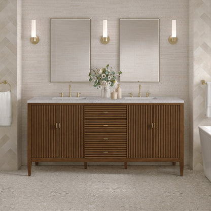 James Martin - Myrrin 72" Double Vanity, Mid Century Walnut w/ 3 CM Eternal Jasmine Pearl Silestone Top w/FreePower Wireless Charger - 485-V72-WLT-FEJP view 4