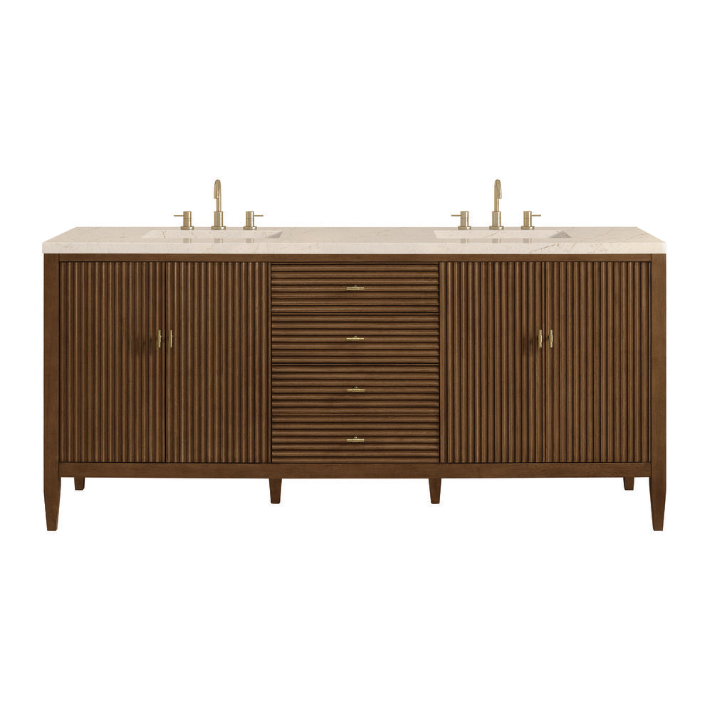 James Martin - Myrrin 72" Double Vanity, Mid Century Walnut w/ 3 CM Eternal Marfil Silestone Top - 485-V72-WLT-3EMR view 1