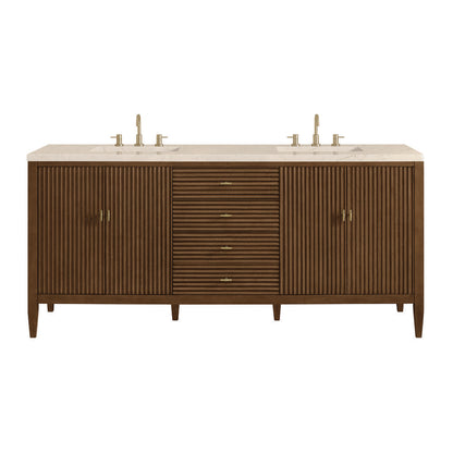 James Martin - Myrrin 72" Double Vanity, Mid Century Walnut w/ 3 CM Eternal Marfil Silestone Top - 485-V72-WLT-3EMR view 1