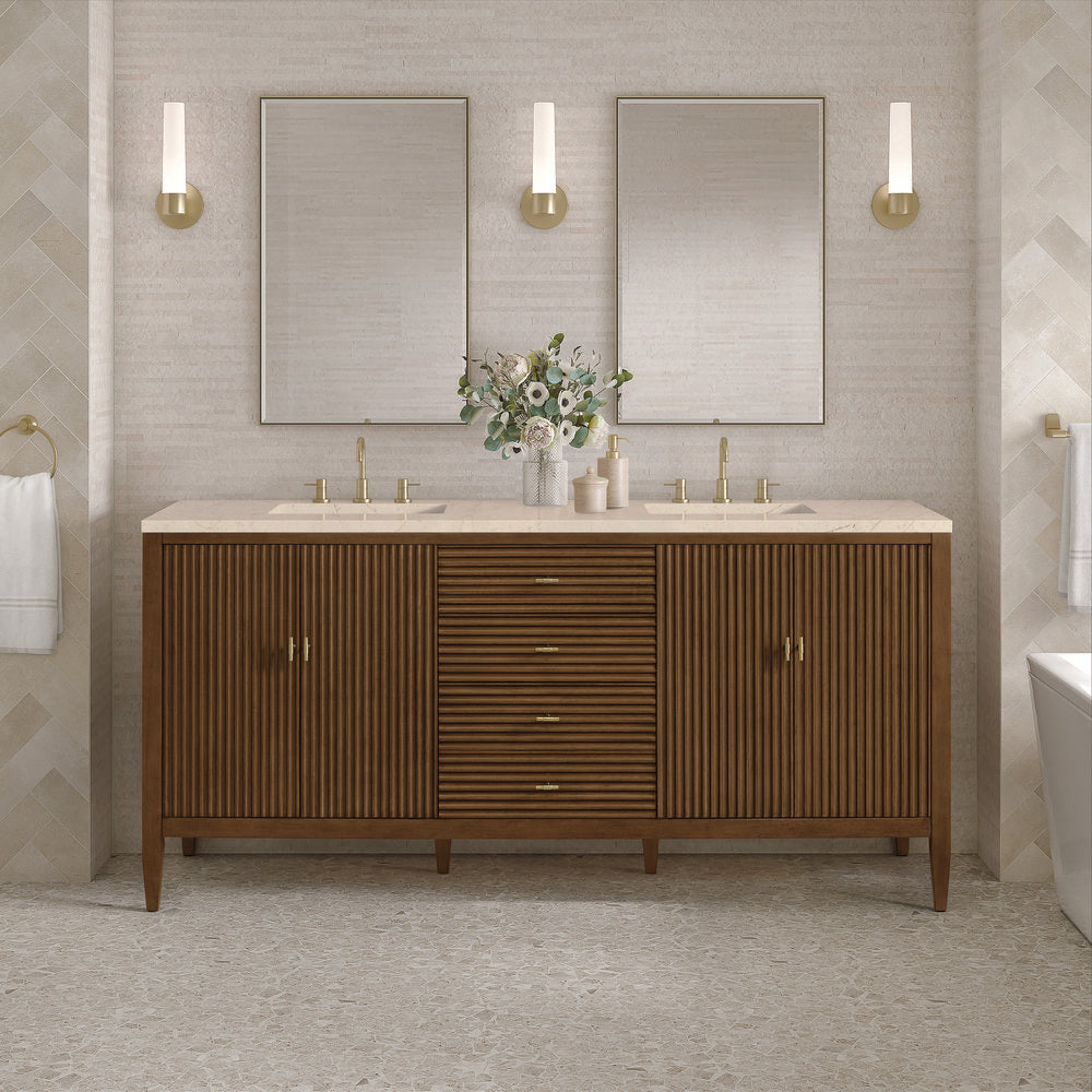 James Martin - Myrrin 72" Double Vanity, Mid Century Walnut w/ 3 CM Eternal Marfil Silestone Top - 485-V72-WLT-3EMR view 3