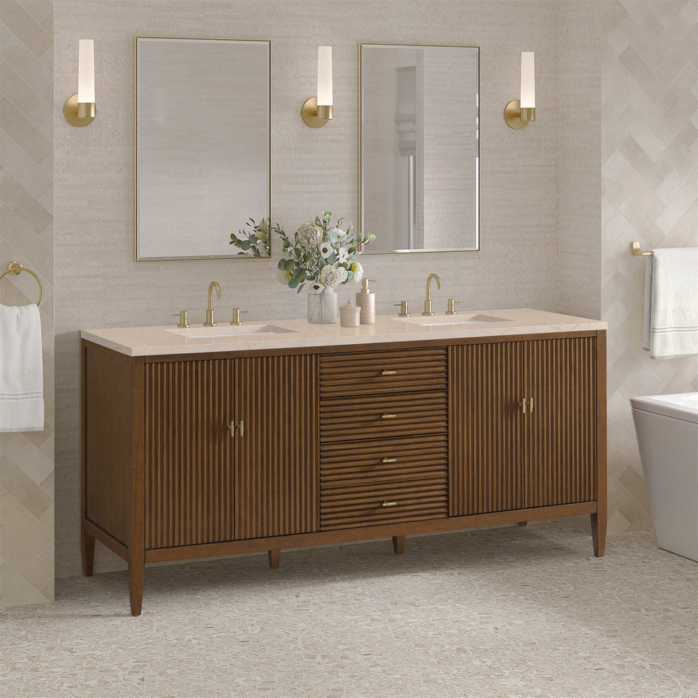 James Martin - Myrrin 72" Double Vanity, Mid Century Walnut w/ 3 CM Eternal Marfil Silestone Top - 485-V72-WLT-3EMR view 4