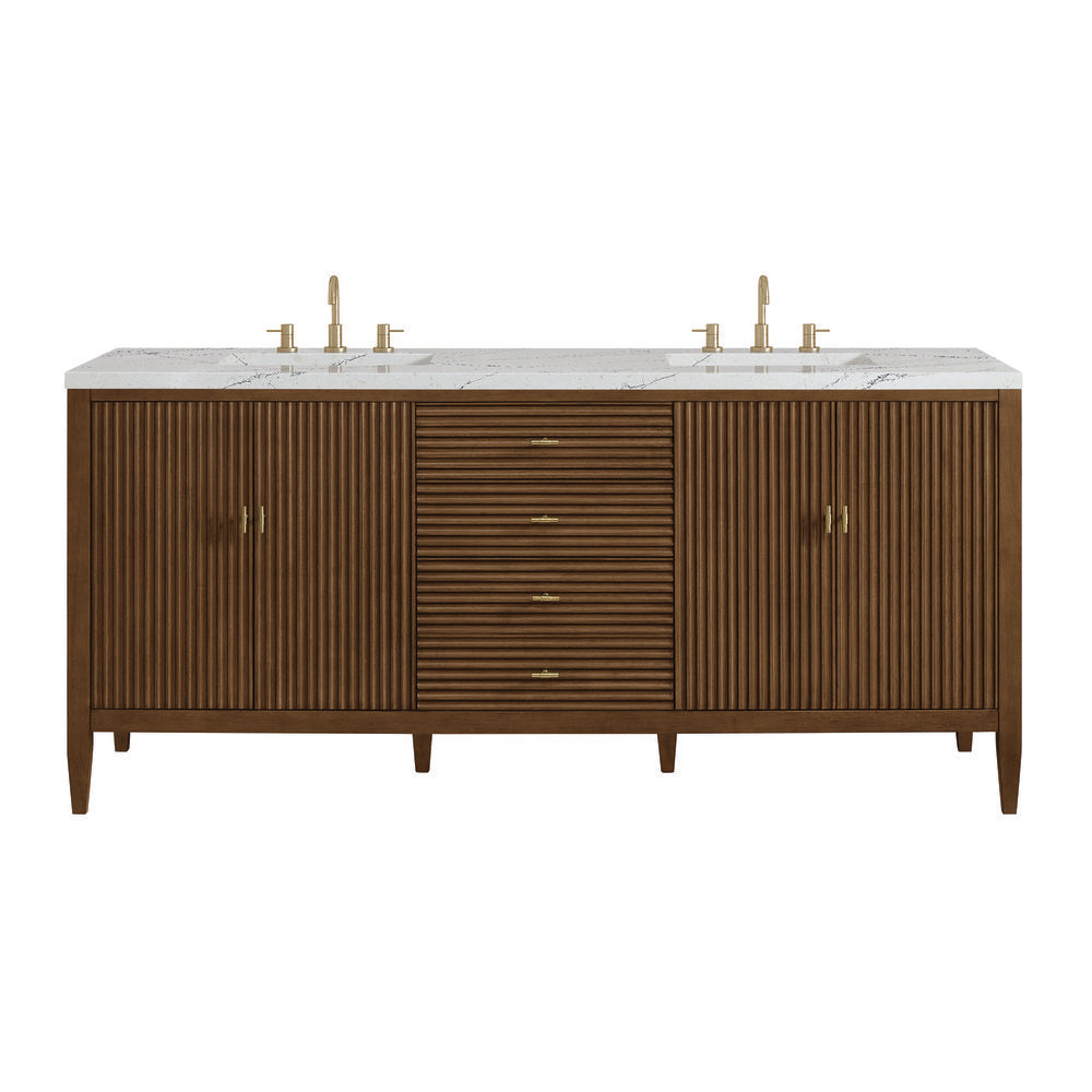 James Martin - Myrrin 72" Double Vanity, Mid Century Walnut w/ 3 CM Ethereal Noctis Silestone Top - 485-V72-WLT-3ENC view 1