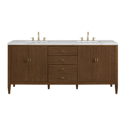 James Martin - Myrrin 72" Double Vanity, Mid Century Walnut w/ 3 CM Ethereal Noctis Silestone Top - 485-V72-WLT-3ENC view 1