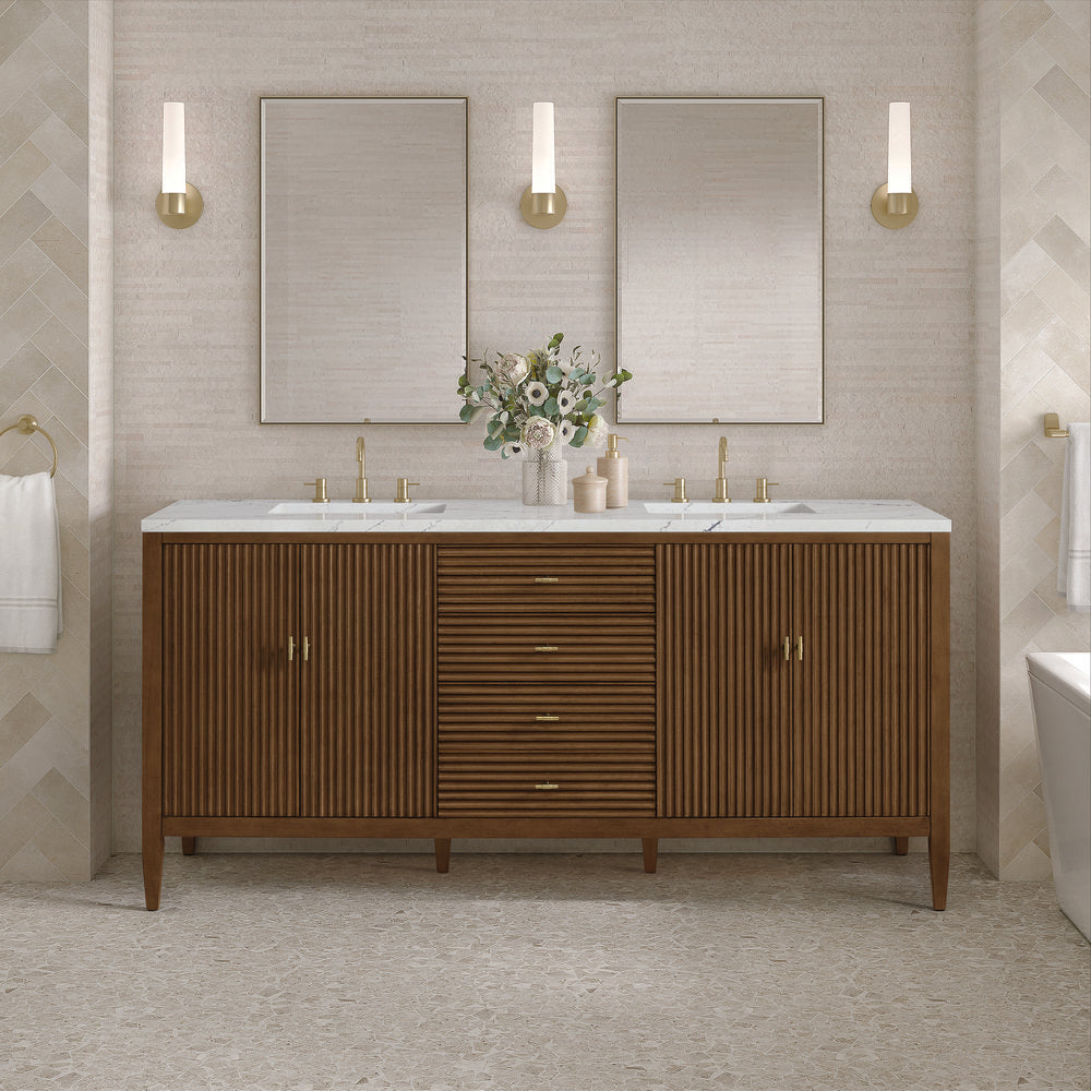 James Martin - Myrrin 72" Double Vanity, Mid Century Walnut w/ 3 CM Ethereal Noctis Silestone Top - 485-V72-WLT-3ENC view 3