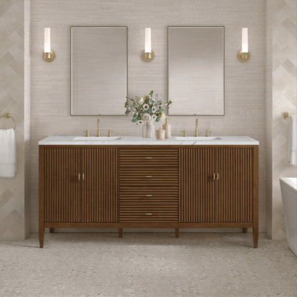 James Martin - Myrrin 72" Double Vanity, Mid Century Walnut w/ 3 CM Ethereal Noctis Silestone Top - 485-V72-WLT-3ENC view 3