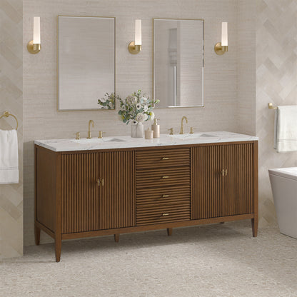 James Martin - Myrrin 72" Double Vanity, Mid Century Walnut w/ 3 CM Ethereal Noctis Silestone Top - 485-V72-WLT-3ENC view 4