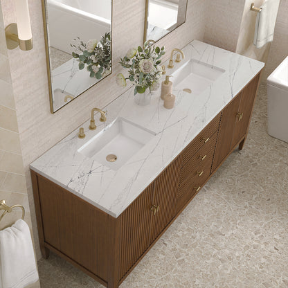 James Martin - Myrrin 72" Double Vanity, Mid Century Walnut w/ 3 CM Ethereal Noctis Silestone Top - 485-V72-WLT-3ENC view 7