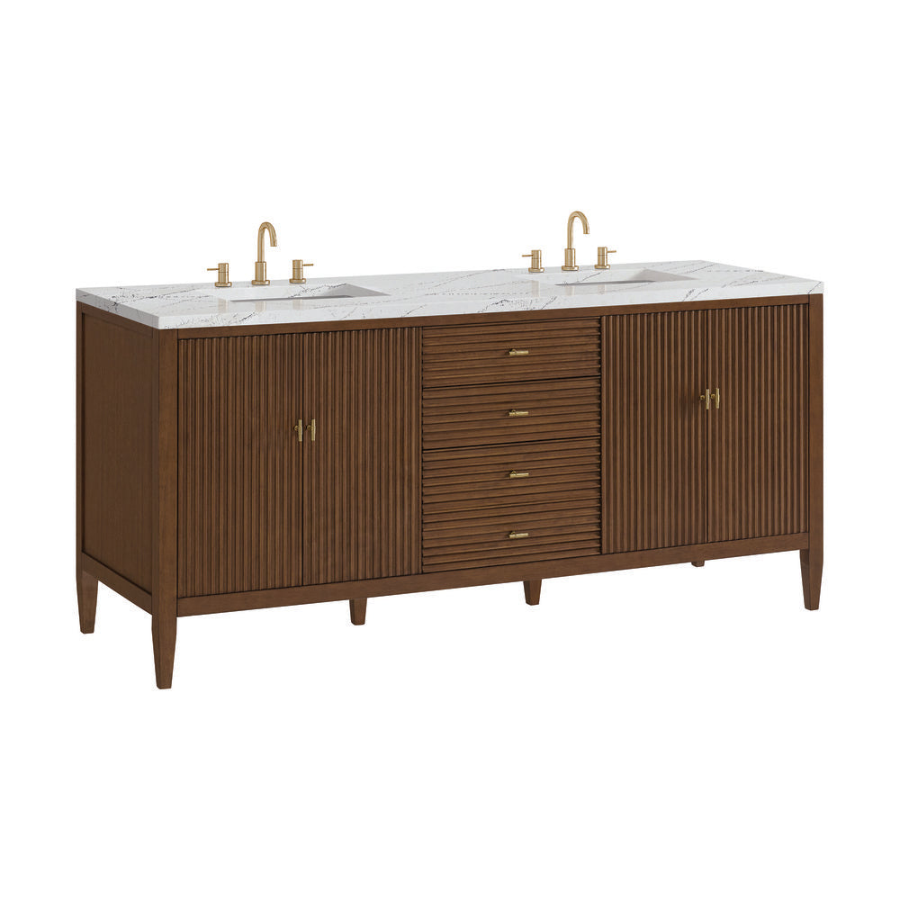 James Martin - Myrrin 72" Double Vanity, Mid Century Walnut w/ 3 CM Ethereal Noctis Silestone Top - 485-V72-WLT-3ENC view 10