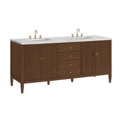 James Martin - Myrrin 72" Double Vanity, Mid Century Walnut w/ 3 CM Ethereal Noctis Silestone Top - 485-V72-WLT-3ENC view 10