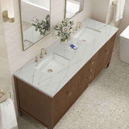 James Martin - Myrrin 72" Double Vanity, Mid Century Walnut w/ 3 CM Ethereal Noctis Silestone Top w/FreePower Wireless Charger - 485-V72-WLT-FENC view 8
