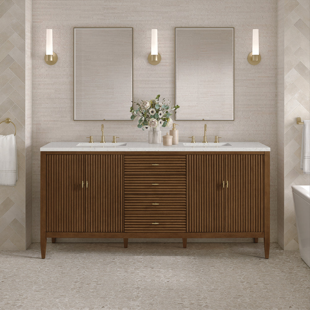 James Martin - Myrrin 72" Double Vanity, Mid Century Walnut w/ 3 CM Lime Delight Silestone Top - 485-V72-WLT-3LDL view 3