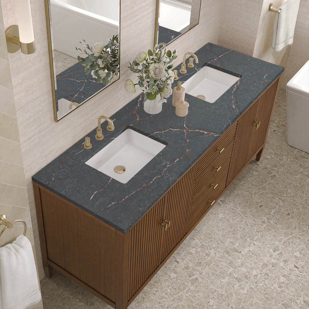 James Martin - Myrrin 72" Double Vanity, Mid Century Walnut w/ 3 CM Parisien Bleu Silestone Top - 485-V72-WLT-3PBL view 7