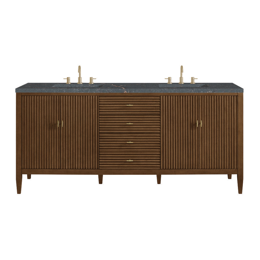 James Martin - Myrrin 72" Double Vanity, Mid Century Walnut w/ 3 CM Parisien Bleu Silestone Top w/FreePower Wireless Charger - 485-V72-WLT-FPBL view 1