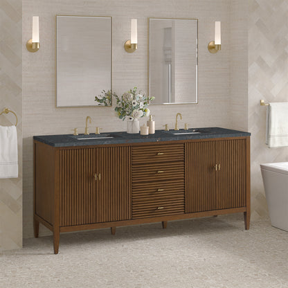 James Martin - Myrrin 72" Double Vanity, Mid Century Walnut w/ 3 CM Parisien Bleu Silestone Top w/FreePower Wireless Charger - 485-V72-WLT-FPBL view 5