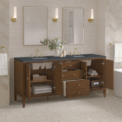 James Martin - Myrrin 72" Double Vanity, Mid Century Walnut w/ 3 CM Parisien Bleu Silestone Top w/FreePower Wireless Charger - 485-V72-WLT-FPBL view 6