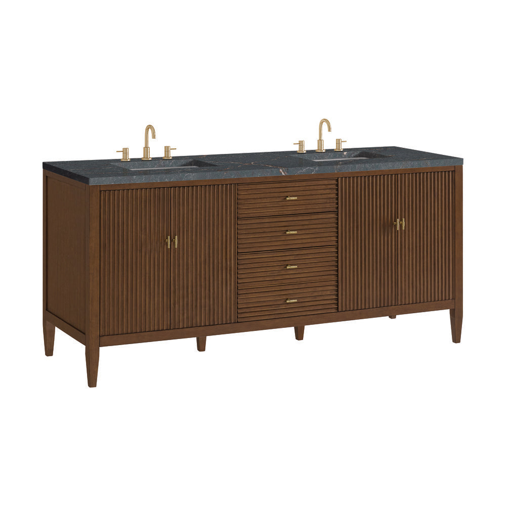 James Martin - Myrrin 72" Double Vanity, Mid Century Walnut w/ 3 CM Parisien Bleu Silestone Top w/FreePower Wireless Charger - 485-V72-WLT-FPBL view 11