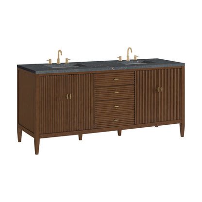 James Martin - Myrrin 72" Double Vanity, Mid Century Walnut w/ 3 CM Parisien Bleu Silestone Top w/FreePower Wireless Charger - 485-V72-WLT-FPBL view 11