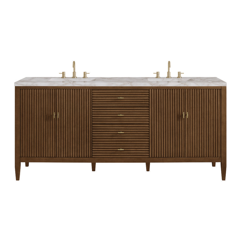 James Martin - Myrrin 72" Double Vanity, Mid Century Walnut w/ 3 CM Victorian Silver Silestone Top - 485-V72-WLT-3VSL view 1