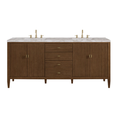 James Martin - Myrrin 72" Double Vanity, Mid Century Walnut w/ 3 CM Victorian Silver Silestone Top - 485-V72-WLT-3VSL view 1