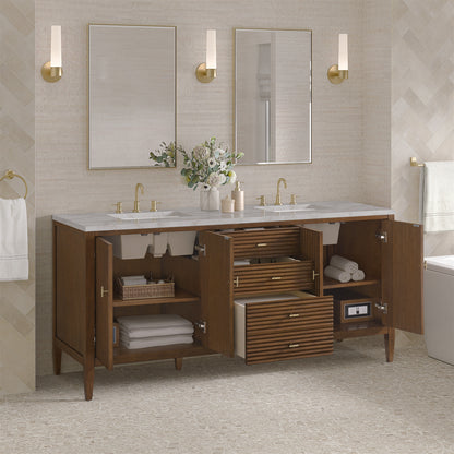 James Martin - Myrrin 72" Double Vanity, Mid Century Walnut w/ 3 CM Victorian Silver Silestone Top - 485-V72-WLT-3VSL view 5