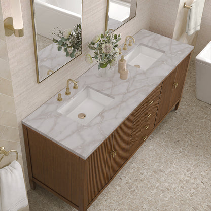 James Martin - Myrrin 72" Double Vanity, Mid Century Walnut w/ 3 CM Victorian Silver Silestone Top - 485-V72-WLT-3VSL view 7