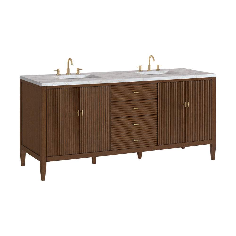 James Martin - Myrrin 72" Double Vanity, Mid Century Walnut w/ 3 CM Victorian Silver Silestone Top - 485-V72-WLT-3VSL view 10