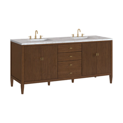 James Martin - Myrrin 72" Double Vanity, Mid Century Walnut w/ 3 CM Victorian Silver Silestone Top - 485-V72-WLT-3VSL view 10