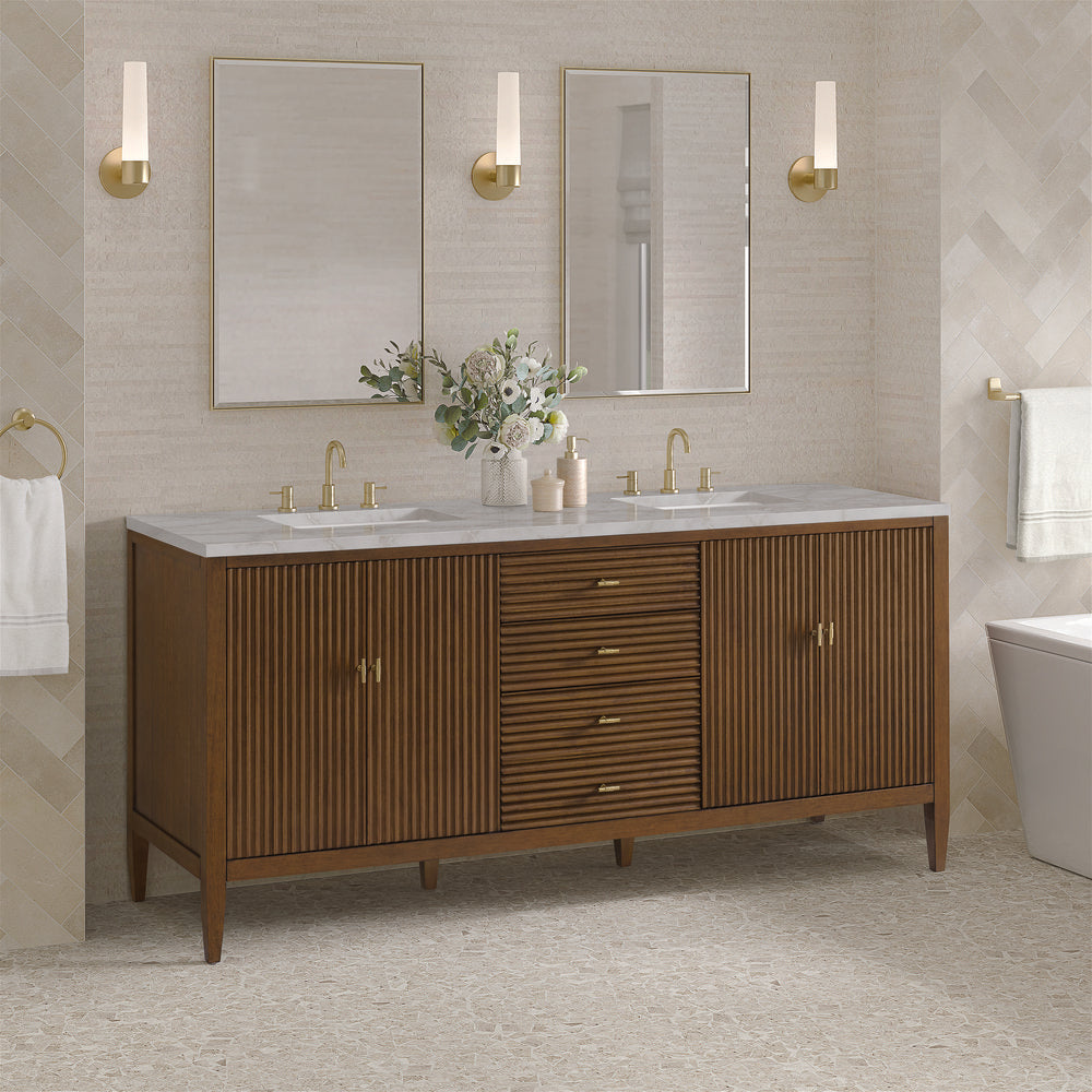 James Martin - Myrrin 72" Double Vanity, Mid Century Walnut w/ 3 CM Victorian Silver Silestone Top w/FreePower Wireless Charger - 485-V72-WLT-FVSL view 5