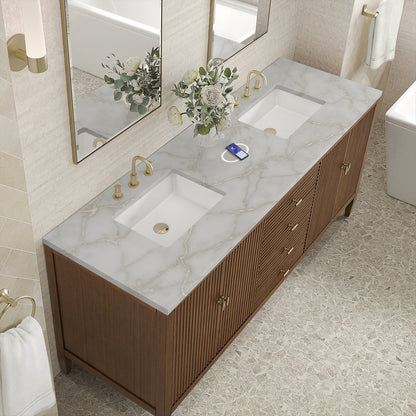 James Martin - Myrrin 72" Double Vanity, Mid Century Walnut w/ 3 CM Victorian Silver Silestone Top w/FreePower Wireless Charger - 485-V72-WLT-FVSL view 8