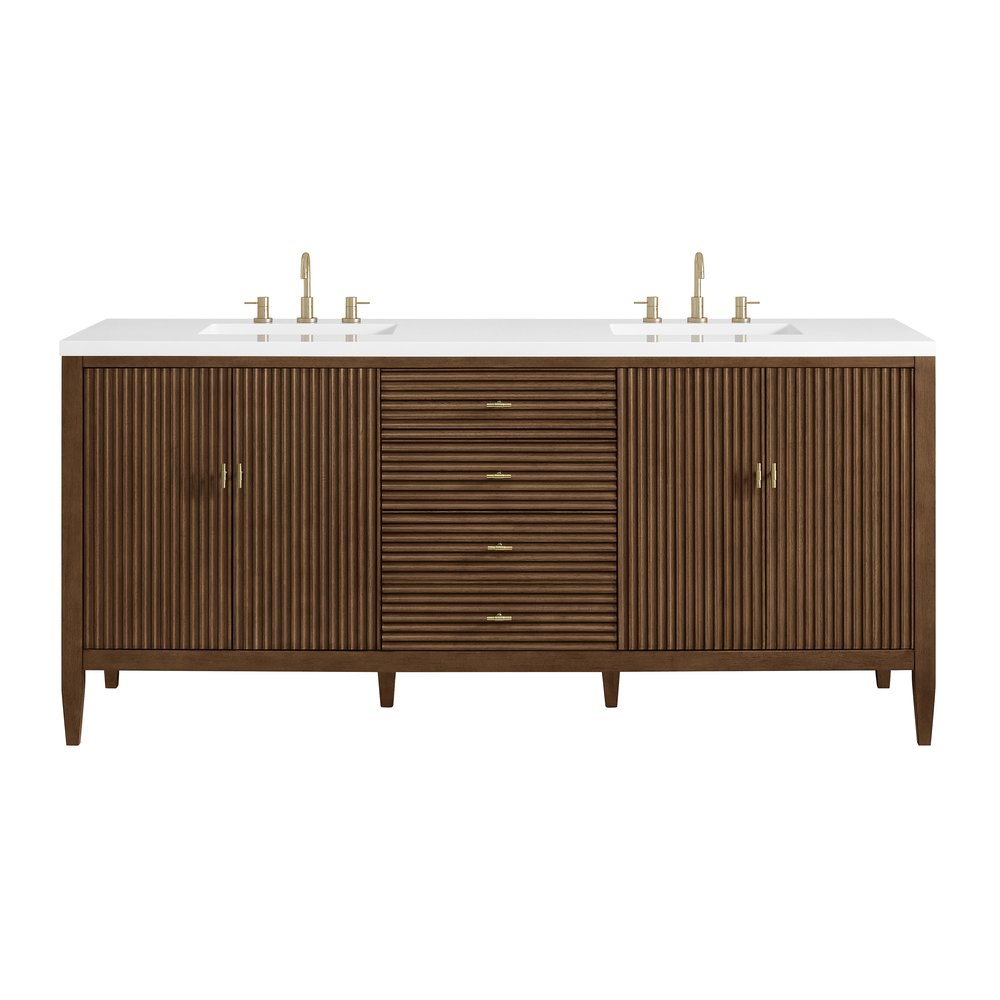 James Martin - Myrrin 72" Double Vanity, Mid Century Walnut w/ 3 CM White Zeus Silestone Top - 485-V72-WLT-3WZ view 1
