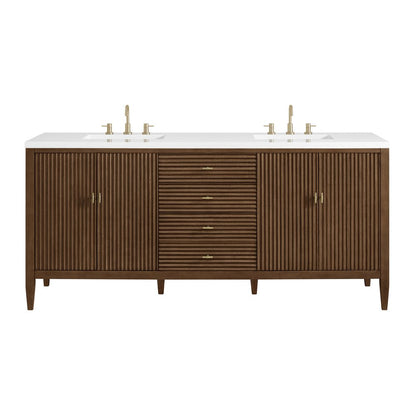 James Martin - Myrrin 72" Double Vanity, Mid Century Walnut w/ 3 CM White Zeus Silestone Top - 485-V72-WLT-3WZ view 1
