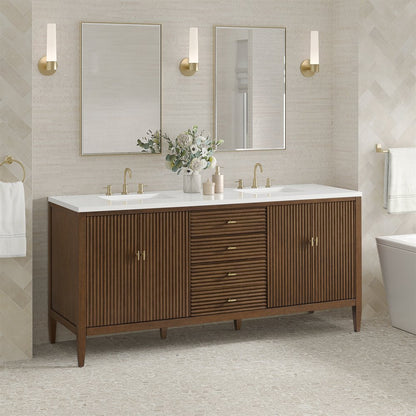 James Martin - Myrrin 72" Double Vanity, Mid Century Walnut w/ 3 CM White Zeus Silestone Top - 485-V72-WLT-3WZ view 4