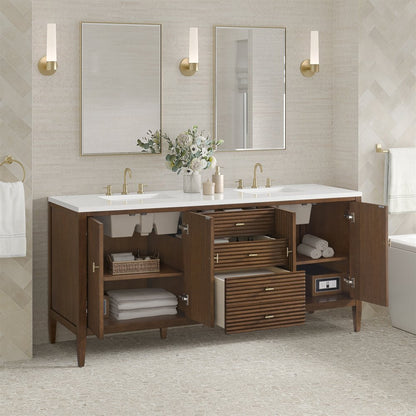 James Martin - Myrrin 72" Double Vanity, Mid Century Walnut w/ 3 CM White Zeus Silestone Top - 485-V72-WLT-3WZ view 5