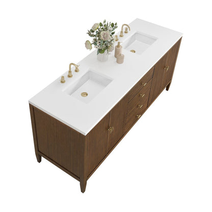 James Martin - Myrrin 72" Double Vanity, Mid Century Walnut w/ 3 CM White Zeus Silestone Top - 485-V72-WLT-3WZ view 8