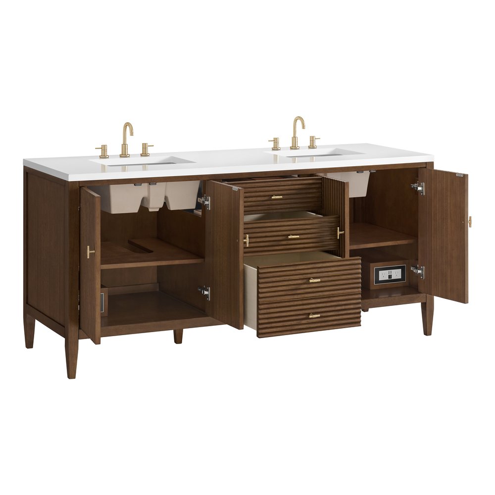 James Martin - Myrrin 72" Double Vanity, Mid Century Walnut w/ 3 CM White Zeus Silestone Top - 485-V72-WLT-3WZ view 10