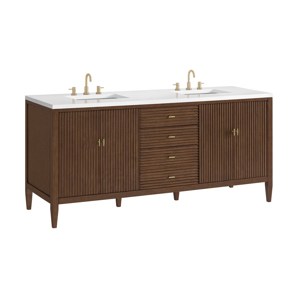 James Martin - Myrrin 72" Double Vanity, Mid Century Walnut w/ 3 CM White Zeus Silestone Top - 485-V72-WLT-3WZ view 12