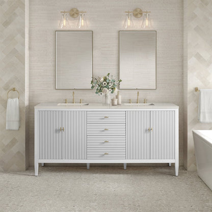 James Martin - Myrrin 72" Vanity, Bright White, w/ 3 CM Siberian Silestone Top - 485-V72-BW-3SFR view 3