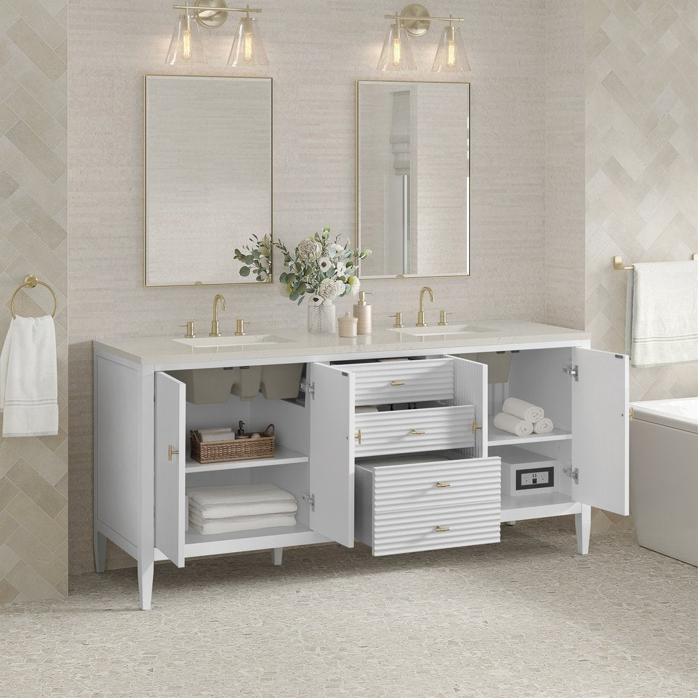 James Martin - Myrrin 72" Vanity, Bright White, w/ 3 CM Siberian Silestone Top - 485-V72-BW-3SFR view 5